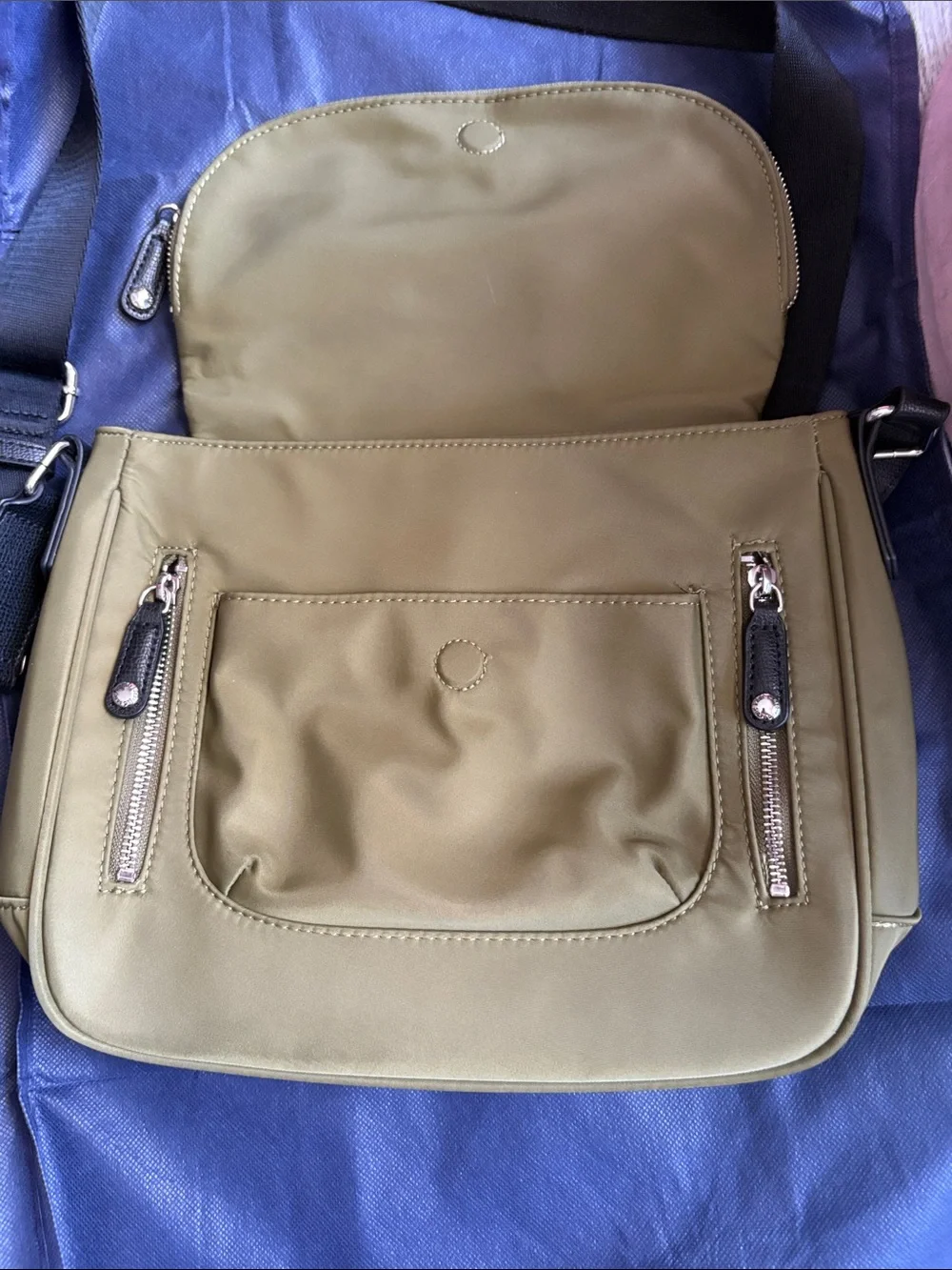 Karl Lagerfeld Olive Green Nylon Messenger Bag with Black Strap